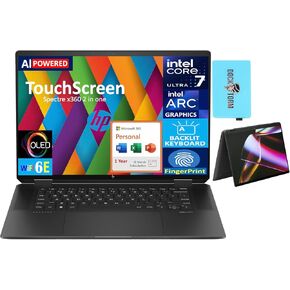HP Spectre x360 AI Powered 2-in-1 Laptop 16.0" Touchscreen OLED 2.8K Display (Intel Ultra 7-155H, 32GB LPDDR5X, 4TB PCIe SSD, Backlit KB, Win 11 Pro) w/MS 365 Personal, DKZ USB Port Expander