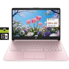HP 14" Portable Stundent-Laptop, Intel 4-Cores N4120 16GB RAM 320GB Storage Laptops with 1Yr Office 365 Win11 Pink (64GB eMMC+256GB Ghost Manta SD Card)