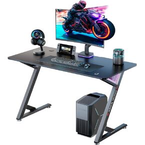ARES WING 47 inch Gaming Desk & Heavy Duty Monitor Arm - Ergonomic Computer Desk and Gas Spring Single Monitor Arm with LED Light