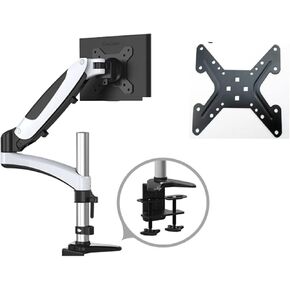 GST112 Aluminum 27" 5-16kg 360 Rotate 2 Arm Clamp Grommet Gas Spring Gas Strut LCD Tv Monitor Screen Desktop Bracket with Pole(GST112G-A)