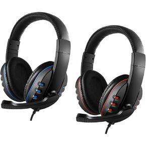 QUZHI 3.5mm Wired Gaming Headphones Over Ear Game Headset Noise Canceling Earphone with Microphone Volume Control for PC Laptop Smart Phone, Black & Blue