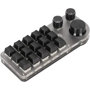 One Handed Programmable Mechanical Keyboard, 3 Knobs 15 Keys Programming Macro Pad, Mini Keypad, Multifunction DIY Programmable Keypad