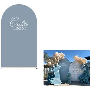 Arch Backdrop Cover Dusty Blue Mexican Fiesta Baptism Baby Shower Double-Sided Chiara Arch Spandex Fabric Cover for Wedding Parties Decorations (2.6x6ft Cover,g4047)