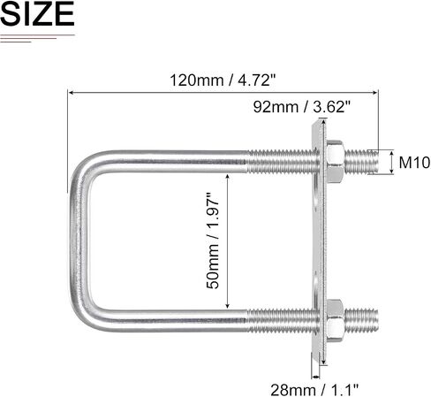 DTGN M8x60x90mm(ThreadxWxL) Square U Bolt - 2Pack - Good for Trailer Pipe Replacement Parts - 304 Stainless Steel U Shape Bolts in Kuwait