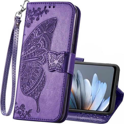 for Motorola Moto Edge 5G 2025 Phone Case Wallet,Women Man Flip Folio Cover Credit Card Holders Butterfly Flower Embossed PU Leather Wrist Strap Kickstand Case for Moto Edge 5G 2025 Purple in Kuwait