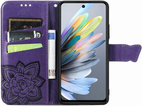 for Motorola Moto Edge 5G 2025 Phone Case Wallet,Women Man Flip Folio Cover Credit Card Holders Butterfly Flower Embossed PU Leather Wrist Strap Kickstand Case for Moto Edge 5G 2025 Purple in Kuwait