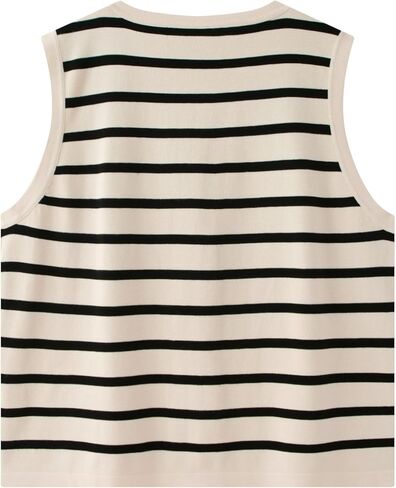 سترة نسائية مخططة بدون أكمام من Chevara، سترة كاجوال برقبة على شكل حرف V، ملابس صيفية in Kuwait