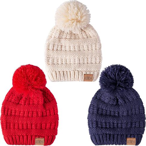 REDESS Baby Kids Winter Warm Hats, Infant Toddler Children Pom Pom Beanie Knit Cap Girls Boys in Kuwait