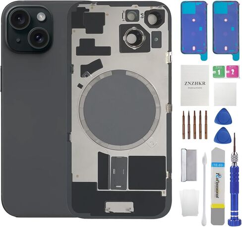 15 Back Glass Replacement with Metal Camera Frame and Lens Glass &Magnet for iPhone 15 (6.1-inch Black) & Includes Replacement Tools in Saudi Arabia
