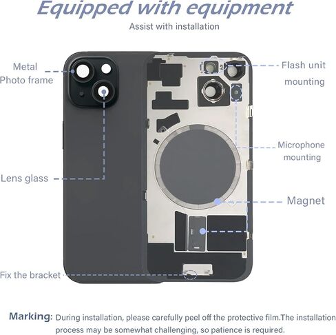 15 Back Glass Replacement with Metal Camera Frame and Lens Glass &Magnet for iPhone 15 (6.1-inch Black) & Includes Replacement Tools in Saudi Arabia