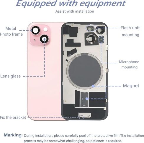 15 Back Glass Replacement with Metal Camera Frame and Lens Glass &Magnet for iPhone 15 (6.1-inch Black) & Includes Replacement Tools in Saudi Arabia