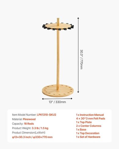 VEVOR Fishing Rod Holders for 16 Fishing Poles, Wood Round Fishing Rods Rack for Garage Organization and Storage, Floor Stand Space-Saving Equipment, for Reels Gear Accessories, Gifts for Men in Saudi Arabia