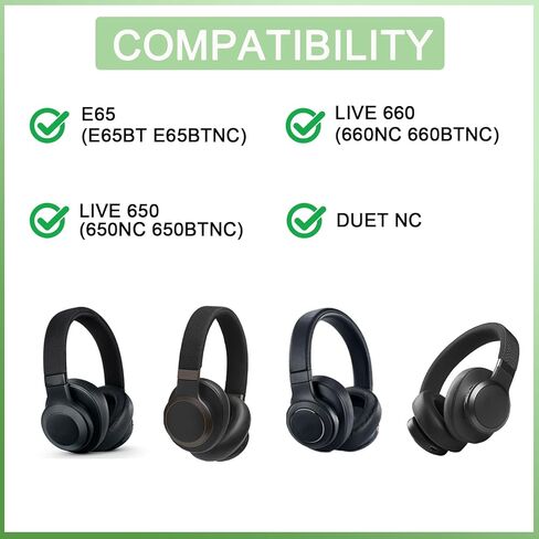 hopopower Replacement Earpads for JBL Live 650(650NC 650BTNC)/Live 660 (660NC 660BTNC)/JBL E65 E65BTNC/ Duet NC, Ear Pads Cushions with Noise Isolation Memory Foam,Soft Protein Leather (Dark Black) in Saudi Arabia