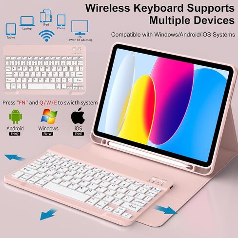 حالة لوحة المفاتيح لـ iPad 10th Generation 10.9 بوصة 2022 ، لوحة مفاتيح Bluetooth اللاسلكية القابلة للفصل المغناطيسية ، ودعم 3 نظام ، وقصة ، مع حامل قلم رصاص لـ iPad 10.9 "، الوردي in Saudi Arabia