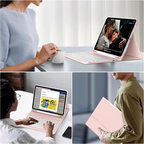 حالة لوحة المفاتيح لـ iPad 10th Generation 10.9 بوصة 2022 ، لوحة مفاتيح Bluetooth اللاسلكية القابلة للفصل المغناطيسية ، ودعم 3 نظام ، وقصة ، مع حامل قلم رصاص لـ iPad 10.9 "، الوردي in Saudi Arabia