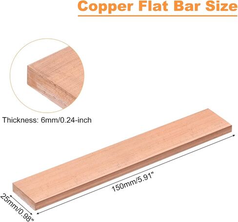 uxcell Copper Flat Bar, 0.31" Thickness x 0.98" Width x 5.91" Length Copper Bus Bar Stock Plate Mill for Electrical (8mm x 25mm x 150mm) in Saudi Arabia