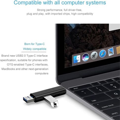 5 في 1 قارئ بطاقة متعدد الوظائف متوافق مع موتورولا موتو G (2023) لتوسيع النسخ الاحتياطي USB Type-C/MicroUSB/TF/USB 2.0/SD قارئ (أسود) in Kuwait