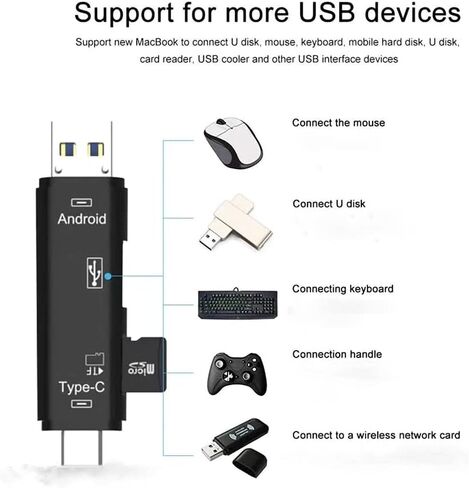 5 في 1 قارئ بطاقة متعدد الوظائف متوافق مع موتورولا موتو G (2023) لتوسيع النسخ الاحتياطي USB Type-C/MicroUSB/TF/USB 2.0/SD قارئ (أسود) in Kuwait