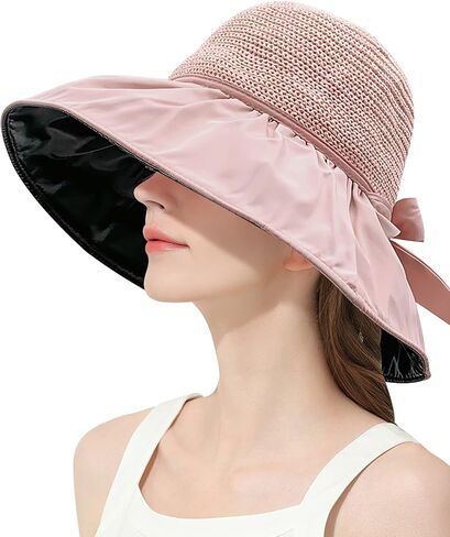 KXF Women Summer Beach Hat Super UV Protection Beach Sunhat مع طبقة مطاطية أسود للسيدات in Kuwait