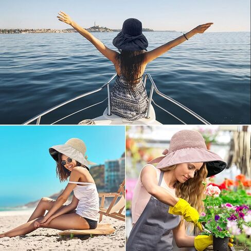 KXF Women Summer Beach Hat Super UV Protection Beach Sunhat مع طبقة مطاطية أسود للسيدات in Kuwait