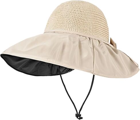 KXF Women Summer Beach Hat Super UV Protection Beach Sunhat مع طبقة مطاطية أسود للسيدات in Kuwait