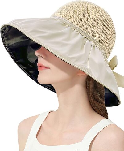 KXF Women Summer Beach Hat Super UV Protection Beach Sunhat مع طبقة مطاطية أسود للسيدات in Kuwait