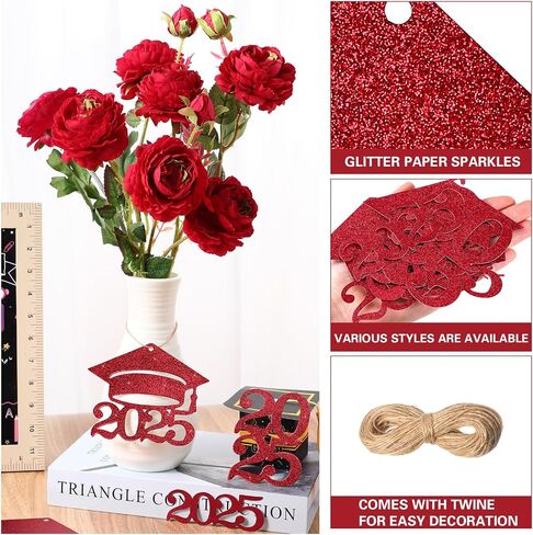 Jutom 48 Pcs Glitter 2024 Cutouts Tags 2024 Graduation Cutouts 2024 Decoration Party Favor Tag Class of 2024 Centerpiece with 708.6 Inch Rope for 2024 Graduation and New Year Party Decoration (Black) in Saudi Arabia