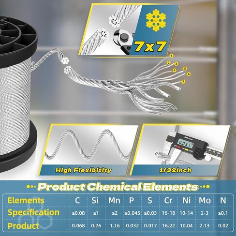316 Stainless Steel Cable, 400FT 1/32IN Wire Rope with 100Pcs Aluminum Sleeves Stops, for String Lights Hanging, Clotheslines, Trellis Wire in Saudi Arabia