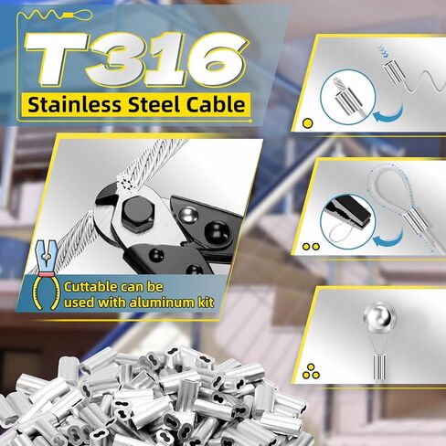 316 Stainless Steel Cable, 400FT 1/32IN Wire Rope with 100Pcs Aluminum Sleeves Stops, for String Lights Hanging, Clotheslines, Trellis Wire in Saudi Arabia