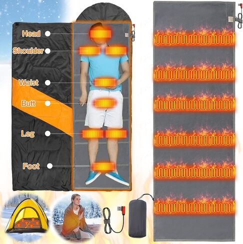 بطانة كيس نوم ساخنة - وسادة تسخين USB لشنط الظهر والتخييم وسخان كيس النوم الكهربائي (بدون بطارية، رمادي، 78 × 28 انش) in Kuwait