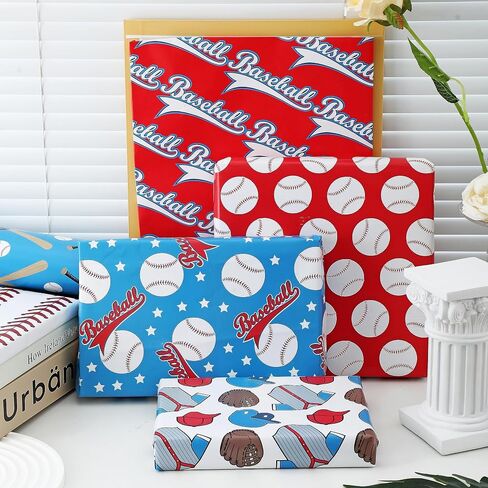 Dtiafu 3D Effect Baseball Wrapping Paper - Sport Wrapping Paper - Unique Design For Girls Boys Women Birthday Baby Shower Holiday - 20 X 28Inch Per Sheet（6 Sheets in Saudi Arabia