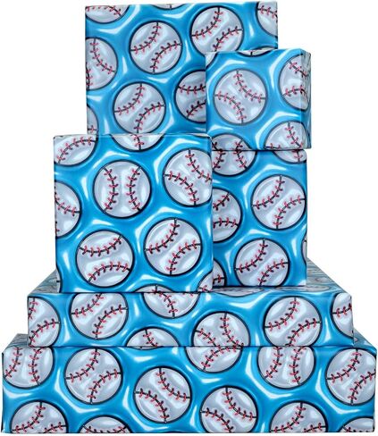 Dtiafu 3D Effect Baseball Wrapping Paper - Sport Wrapping Paper - Unique Design For Girls Boys Women Birthday Baby Shower Holiday - 20 X 28Inch Per Sheet（6 Sheets in Saudi Arabia