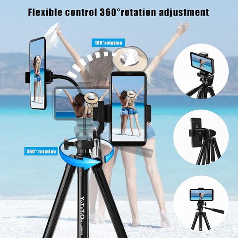 60" Aluminum Phone & Camera Tripod with Gooseneck Stand, Extendable Cell Phone Tripod Stand Compatible with iPhone/Android/Action Camera is Perfect for Live Streaming/Video Recording/Selfies in Kuwait
