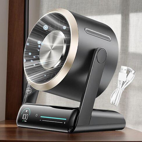 مروحة مكتب هادئة - سطح المكتب البارد Small Fan Cooler - Air Circulator 100 سرعات ، إكسسوارات سفر رقمية هادئة قابلة لإعادة الشحن لغرفة نوم التخييم في الهواء الطلق in Kuwait