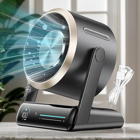 مروحة مكتب هادئة - سطح المكتب البارد Small Fan Cooler - Air Circulator 100 سرعات ، إكسسوارات سفر رقمية هادئة قابلة لإعادة الشحن لغرفة نوم التخييم في الهواء الطلق in Kuwait