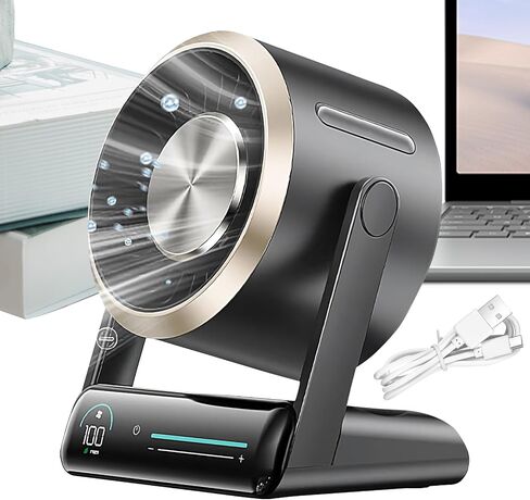 مروحة مكتب هادئة - سطح المكتب البارد Small Fan Cooler - Air Circulator 100 سرعات ، إكسسوارات سفر رقمية هادئة قابلة لإعادة الشحن لغرفة نوم التخييم في الهواء الطلق in Kuwait