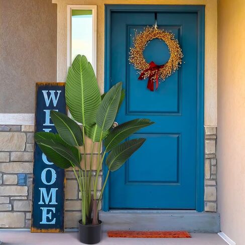 Crowye 4 Pack 4 FT Artificial Bird of Paradise Plant, Travelers Fake Palm Tree Banana Tree Artificial Plant with Flexible Trunks, Faux Banana Leaf Tree with Plastic Pot for Indoor Outdoor in Kuwait