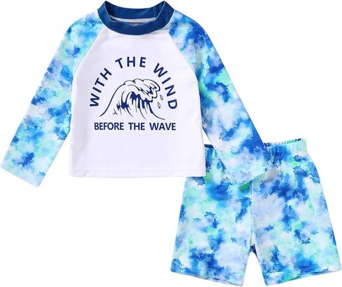 Happy Town Toddler Boys Swimsuits Trunk Rashguard Long Sleeve Swim Shirt Two Pieces Bathing Suits Surfing Suit Swimwear Beach Summer Outfits Clothes(Cool Shark with Sunglasses,18-24 Months) in Saudi Arabia
