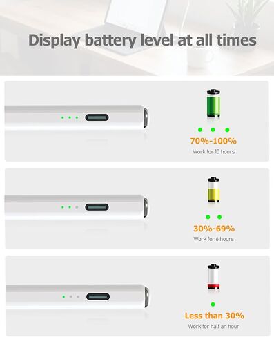 Pen Stylus for iPad 2018-2025 | قلم رصاص مغناطيسي مع عرض بطارية LED | شحن سريع | نصيحة بدقة 1.5 مم | متوافق مع iPad Pro/Air/Mini 6-10th Gen in Saudi Arabia