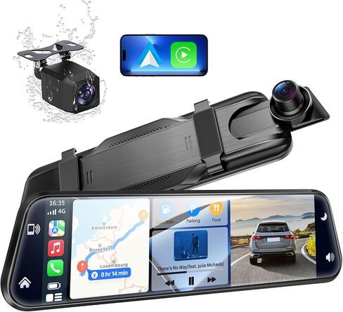 كاميرا Dash Smart Mirror مع CarPlay و Android Auto ، 10 "2.5 كيلو مقابلة من الكاميرا المرآة الخلفية مع التحكم الصوتي للسيارات والشاحنات ، شاشة WDR/اللمس/مواقف السيارات/مساعدة عكسية/64 جيجابايت بطاقة in Kuwait