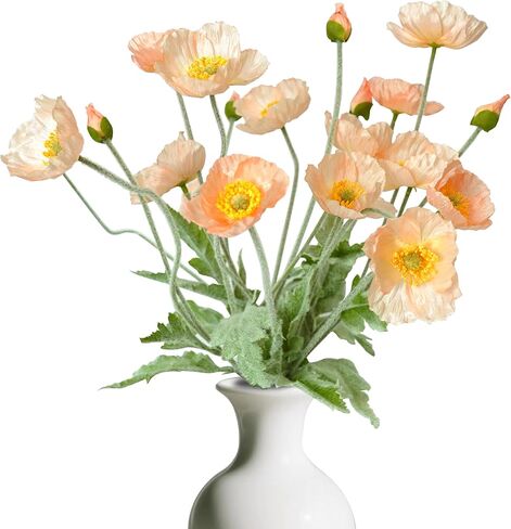 Lumoslyy Artificial Flowers Silk Poppy Flowers for Decoration Realistic Bouquet Home Decor Faux Flower Pack of 8 in Saudi Arabia