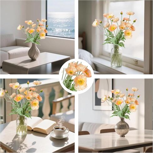 Lumoslyy Artificial Flowers Silk Poppy Flowers for Decoration Realistic Bouquet Home Decor Faux Flower Pack of 8 in Saudi Arabia