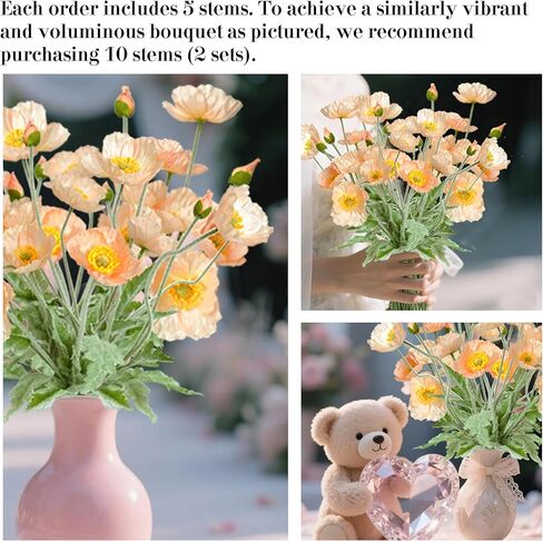 Lumoslyy Artificial Flowers Silk Poppy Flowers for Decoration Realistic Bouquet Home Decor Faux Flower Pack of 8 in Saudi Arabia