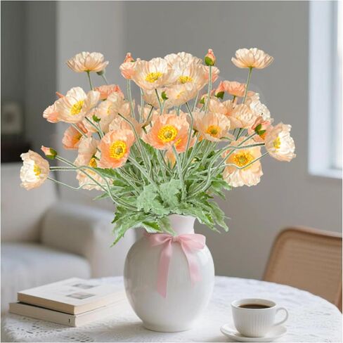 Lumoslyy Artificial Flowers Silk Poppy Flowers for Decoration Realistic Bouquet Home Decor Faux Flower Pack of 8 in Saudi Arabia