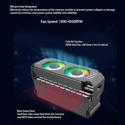 مراوح ARGB لذاكرة Computer Memory Cooler ، بالوعة حرارة وحدة الذاكرة مع تأثير ضوء مزامنة ARGB 5V 3 PIN ، التحكم في درجة حرارة PWM ، دعم DDR DDR3 DDR3 DDR5 (أسود) in Kuwait