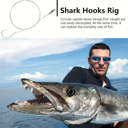 YOTO Heavy Duty Shark Rig for Surf Fishing – 4PCS Stainless Steel Wire Leader, Durable Hooks & Swivels, Perfect for Shark & Big Game Fishing in Saudi Arabia