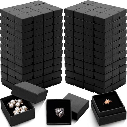 Landical 300 Pcs Cardboard Jewelry Boxes 2 x 2 x 1.2 Inch Small Gift Boxes for Jewelry Square Earring Ring Box with Foam Cushion Insert for Necklace Bracelets Bangles Displaying, Black in Saudi Arabia