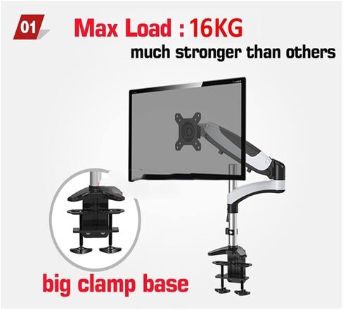 GST112 الألومنيوم 27 "5-16 كجم 360 تدوير 2 ذراع المشبك GROMMET غاز غاز غاز غاز LCD شاشة شاشة سطح المكتب مع القطب (GST112G-A) in Kuwait