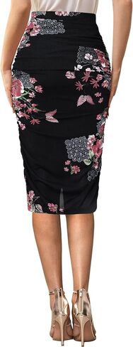 VFSHOW Womens Black Multi Floral Print Ruched Ruffle Shirred High Waist Asymmetric Wrap Casual Party Bodycon Pencil Skirt 9901 BLK XL in Saudi Arabia