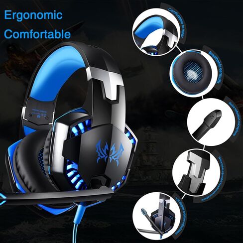 Gaming Headset, G2000 Over-Ear Gaming Headset,120-Degree Rotating Bass Noise Cancelling Mic,50mm Driver Unit,Skin-Friendly Breathable Over Ear Headphones with LED Lights for PC, Gamer - White in Kuwait